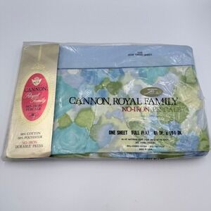 Vintage Cannon Royal Family Full Flat Sheet Shangrila Floral No-Iron Percale NEW